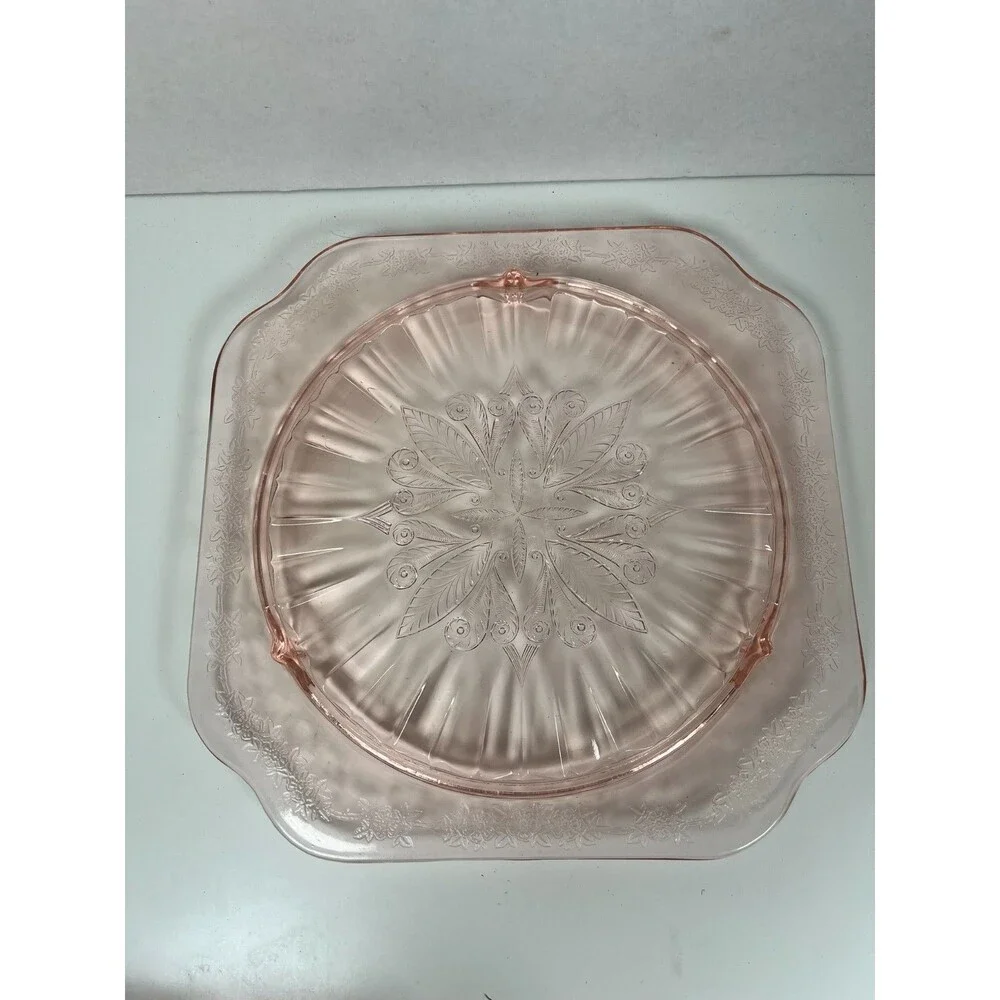 Jeannette Glass Company Adam Pink depression glass bowl and plate 1930s Vintage